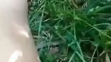 Village girl on grass field in outdoor sex with lover